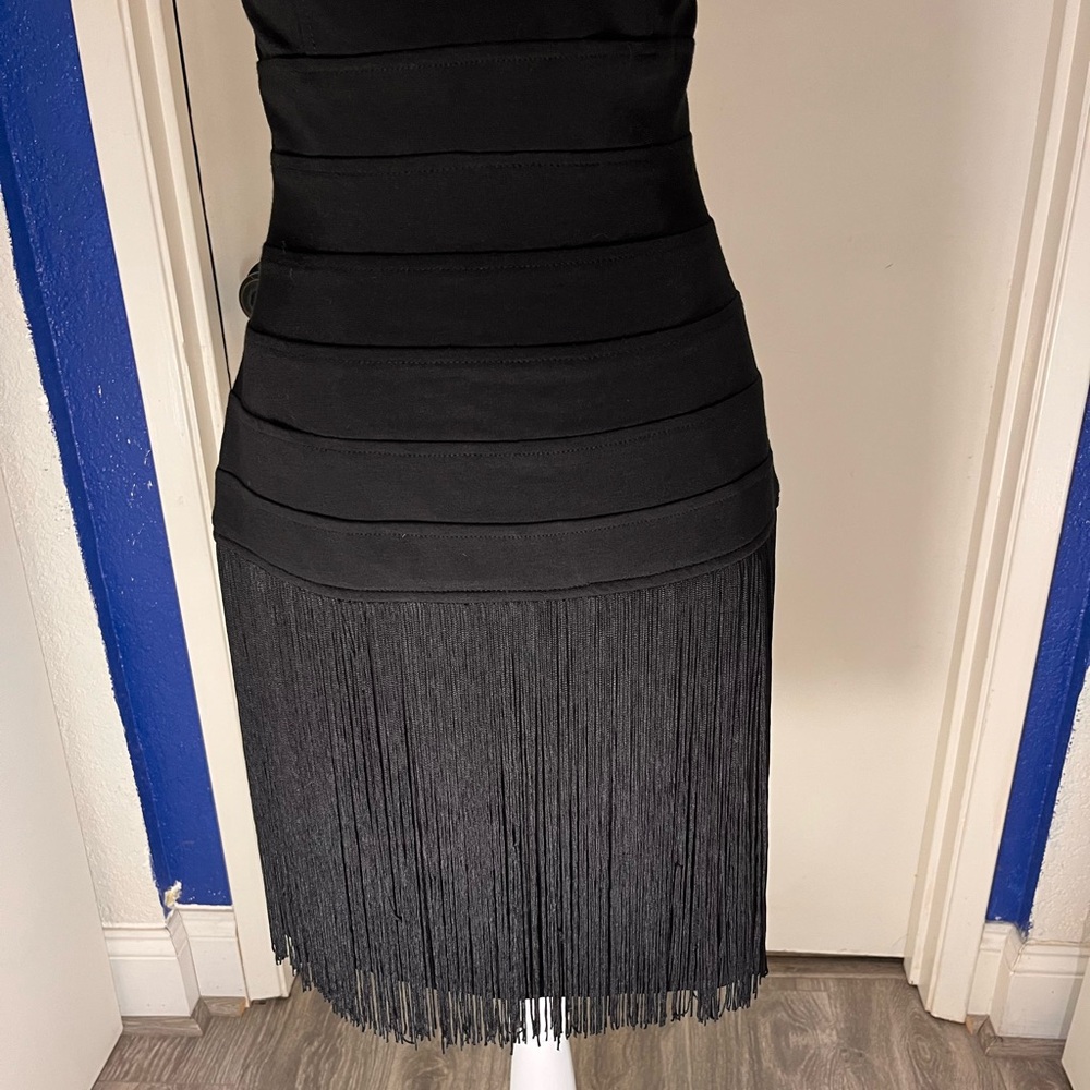 NWT Muse Exclusive Boston Proper Black Fringe Mini Cocktail Dress Size 8 - Picture 3 of 7